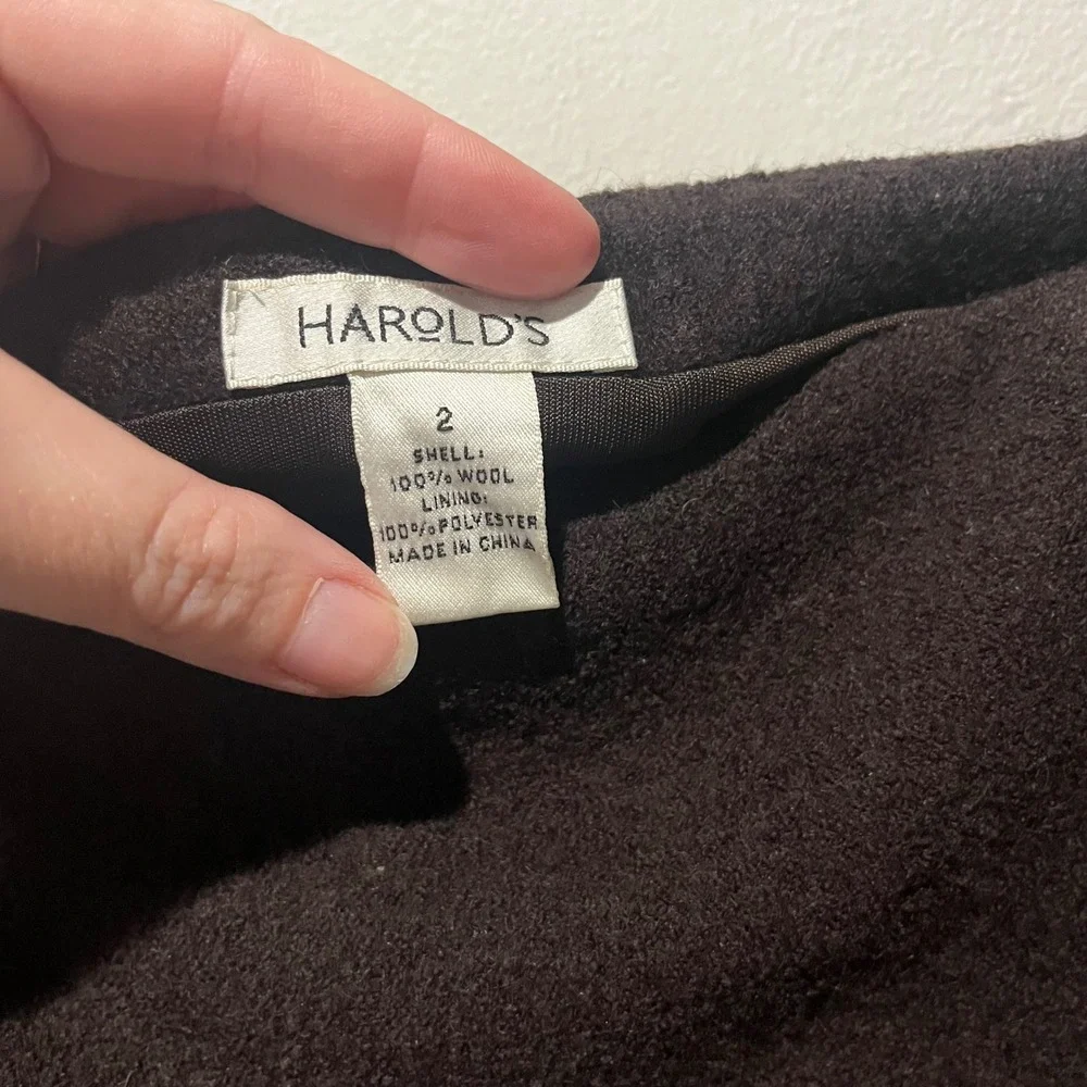 Harold's Wool A-Line Skirt Womens 2 Brown Tiered Ruffle Hem Midi Academia Career